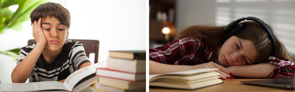 Sleepy and bored while studying