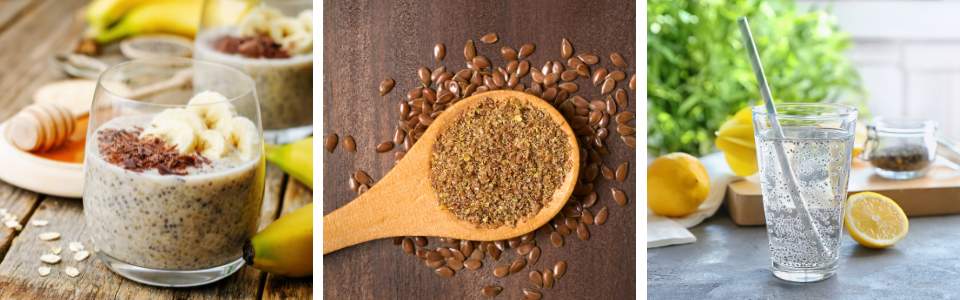 Chia seeds overnight oats, flaxmeal and chia seeds water
