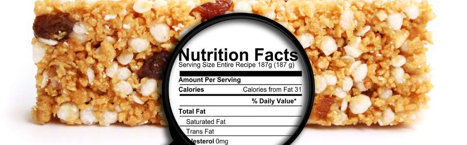 Granola bar nutrition facts label.