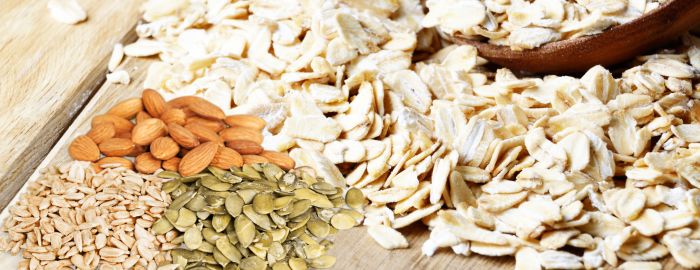 Healthy eating with oats, nuts and seeds.