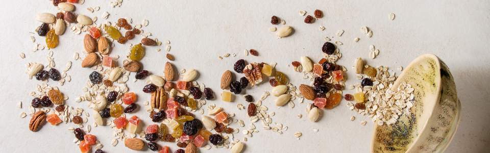 Oats, nuts, seeds and dried fruits.