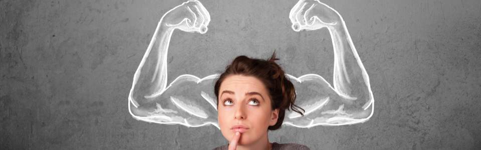 Woman thinking about muscle gain.