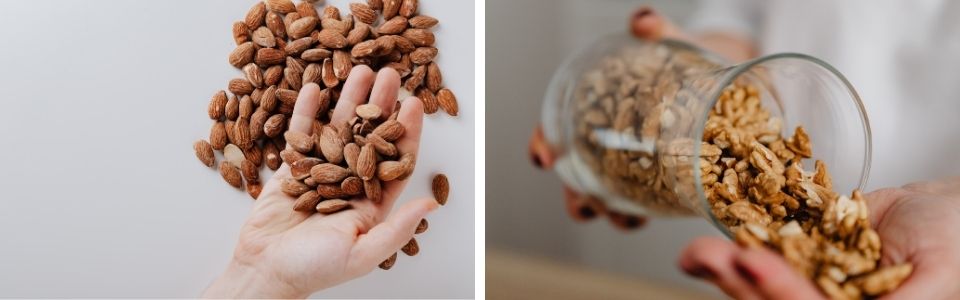 Handful of almonds and walnuts