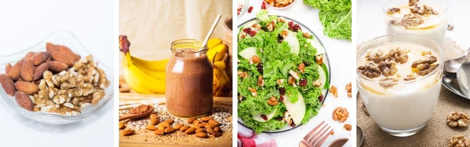 Various food served with nuts